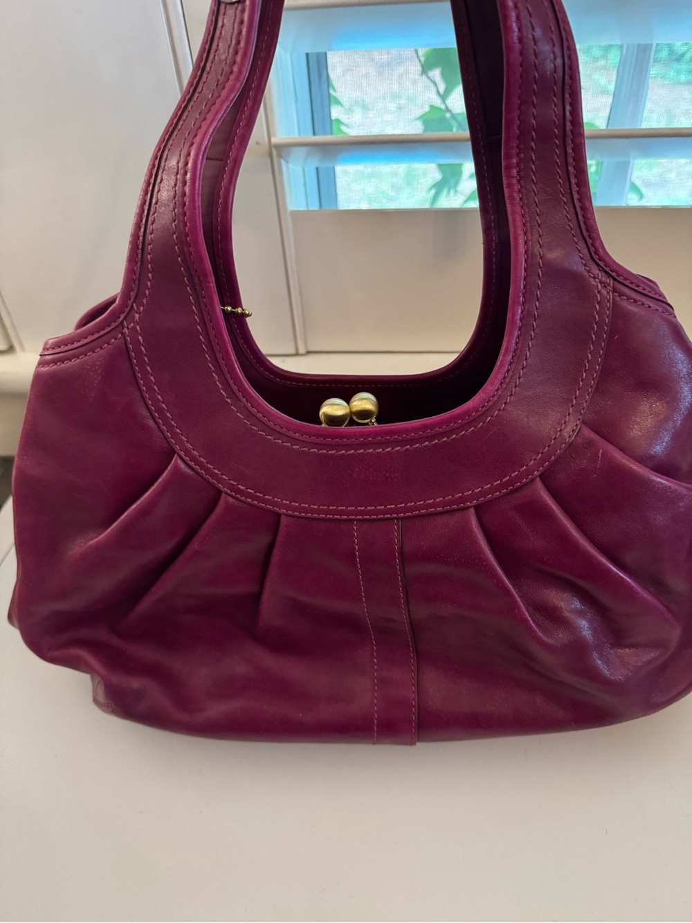 Coach Ergo Pleated Frame Kisslock Satchel 12248 in Magenta - Picture 3 of 8